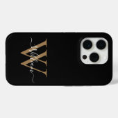 Coques Case-Mate iPhone Nom de script de monogramme en or noir moderne (Verso (horizontal))