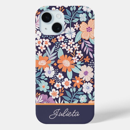 Coques Case-Mate iPhone Nom de script de motif floral luxuriant botanique (Verso)