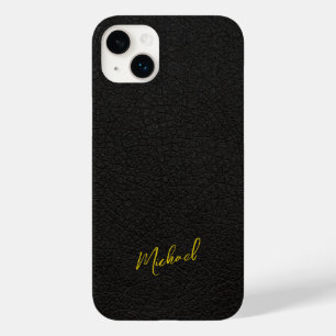 Coque Pour iPhone 14 Plus Nom de script de signature de cuir noir or