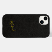 Coques Case-Mate iPhone Nom de script de signature de cuir noir or (Verso (horizontal))