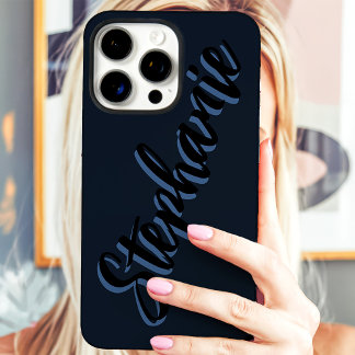 Coques iPhone 16 Pro Max Nom de script minimaliste Navy moderne