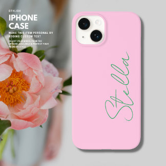 Coque Pour iPhone 14 Nom de script minimaliste tendance vert et rose