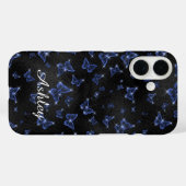 Coques Case-Mate iPhone Nom de script moderne Blue Silver Papillons (Verso (horizontal))