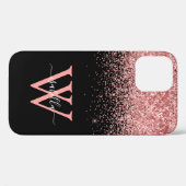 Coques Case-Mate iPhone Nom de script Paillettes Noir Rose (Verso (horizontal))