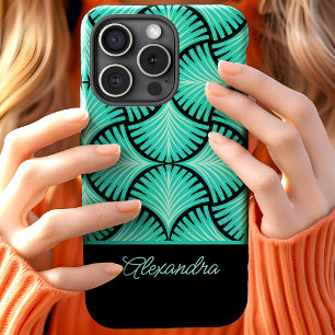 Coque Pour iPhone 15 Nom de script Palmiers Gatsby Rétro Noir et Sarcel