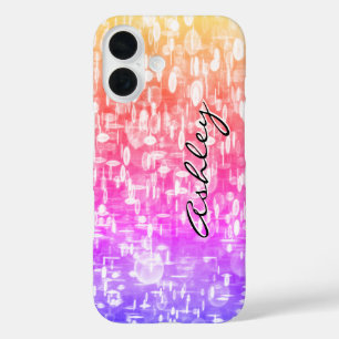 Coques iPhone 16 Nom de script sur sequins arc-en-ciel