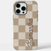 Coques Case-Mate iPhone Nom de script Taupe Beige Checkers (Verso)