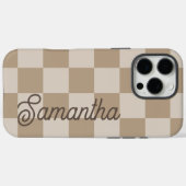 Coques Case-Mate iPhone Nom de script Taupe Beige Checkers (Verso (horizontal))