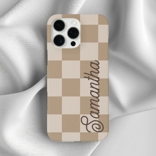 Coques Case-Mate iPhone Nom de script Taupe Beige Checkers