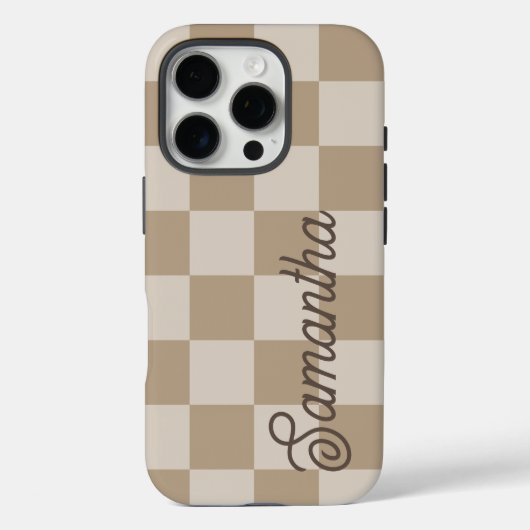 Coques Case-Mate iPhone Nom de script Taupe Beige Checkers (Verso)