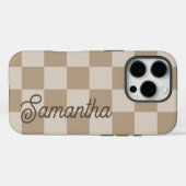 Coques Case-Mate iPhone Nom de script Taupe Beige Checkers (Verso (horizontal))