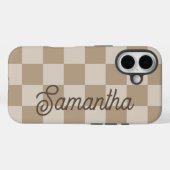 Coques Case-Mate iPhone Nom de script Taupe Beige Checkers (Verso (horizontal))