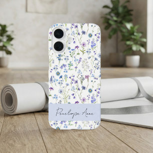 Coques iPhone 16 Nom de style calligraphié fleur sauvage aquarelle
