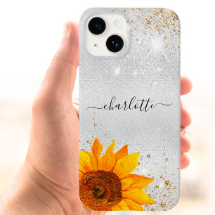 Coque Pour iPhone 14 Nom de tournesol parties scintillant argenté
