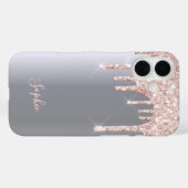 Coques Case-Mate iPhone Nom des gouttes de parties scintillant rose argent (Verso (horizontal))