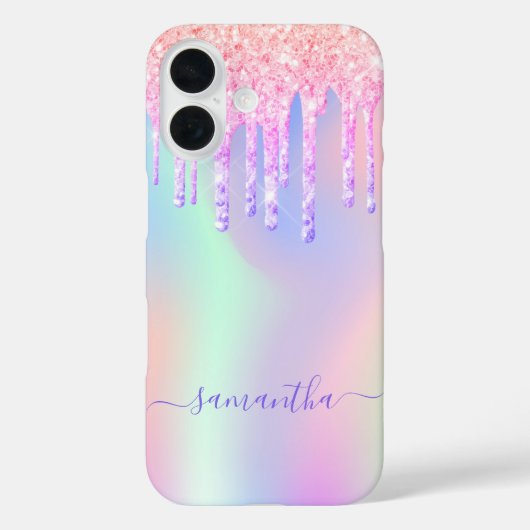 Coques Case-Mate iPhone Nom des gouttes violet rose holographique (Verso)