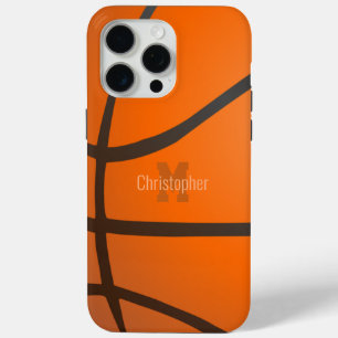 Coque iPhone 15 Pro Max Nom des initiales du monogramme de basket-ball per
