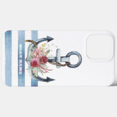 Coques Case-Mate iPhone Nom du bateau nautique, Fleurs d'Ancres rayures (Verso (horizontal))