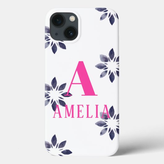 Coques Case-Mate iPhone Nom du monogramme Aquarelle bleu rose rétro (Verso)