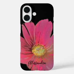 Coques iPhone 16 Nom du monogramme Aquarelle florale Noir Rouge Élé