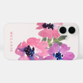 Coques Case-Mate iPhone Nom du monogramme Aquarelle moderne Pink Floral (Verso (horizontal))