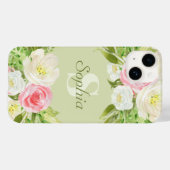 Coques Case-Mate iPhone Nom du monogramme Aquarelle rose verte Florale (Verso (horizontal))