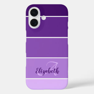 Coques iPhone 16 Nom du monogramme Bandes violettes Bande de couleu
