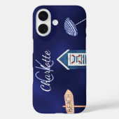 Coques Case-Mate iPhone Nom du monogramme bleu de la fête de plage (Verso)