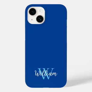 Coque Pour iPhone 14 Nom du monogramme bleu personnalisé