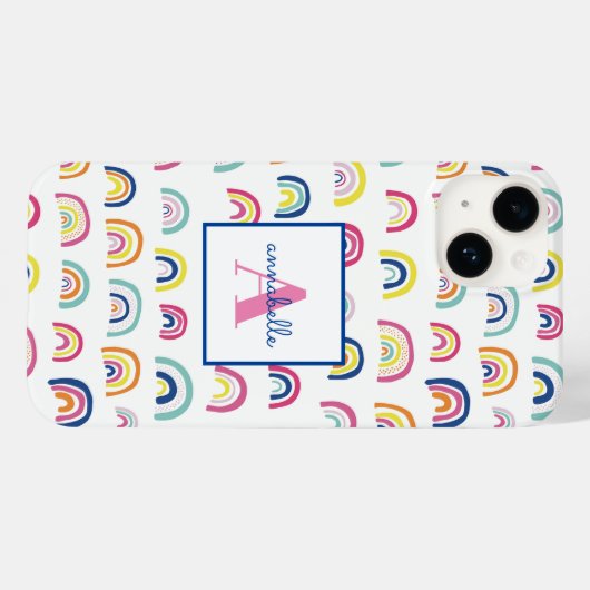 Coques Case-Mate iPhone Nom du monogramme Boho Rainbow (Verso (horizontal))