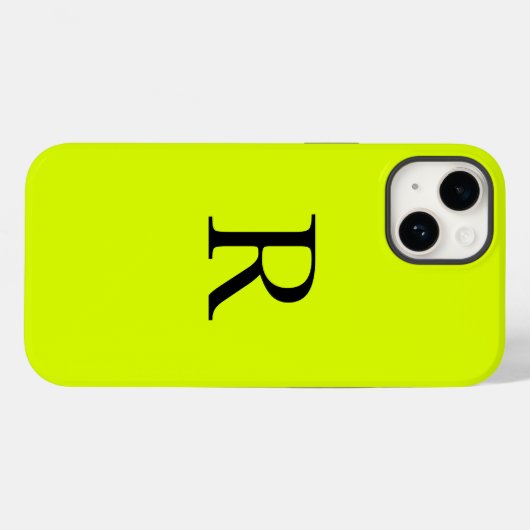 Coques Case-Mate iPhone Nom du monogramme Chartreuse jaune néon (Verso (horizontal))