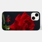 Coques Case-Mate iPhone Nom du monogramme classique de Rose rouge (Verso (horizontal))