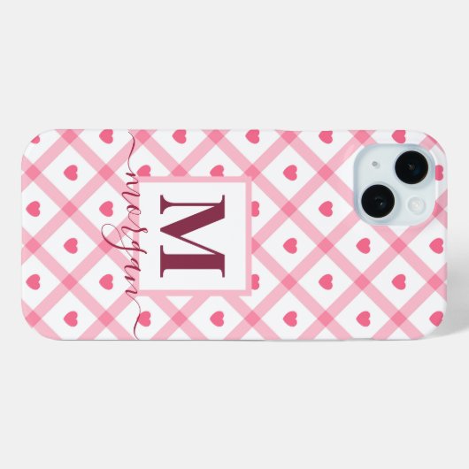Coques Case-Mate iPhone Nom du monogramme Cute Girly Pink Heart (Verso (horizontal))