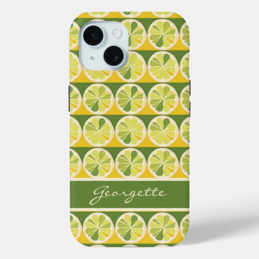 Coques Case-Mate iPhone Nom du monogramme de citron vert jaune joueuse (Verso)