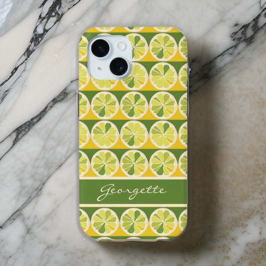 Coques Case-Mate iPhone Nom du monogramme de citron vert jaune joueuse