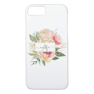 Case-Mate iPhone Case Nom du monogramme de la fleur de pivoine et d'or