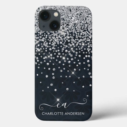 Coques Case-Mate iPhone Nom du monogramme de Parties scintillant noire et (Verso)