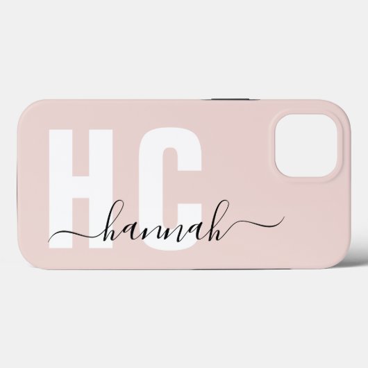 Coques Case-Mate iPhone Nom du monogramme de script rose pâle (Verso (horizontal))