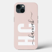 Coques Case-Mate iPhone Nom du monogramme de script rose pâle (Verso)