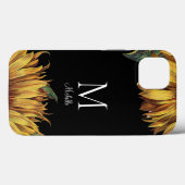 Coques Case-Mate iPhone Nom du monogramme de tournesol (Verso (horizontal))