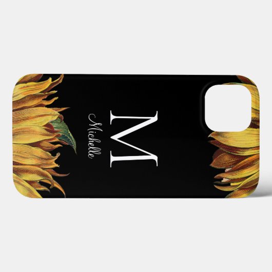 Coques Case-Mate iPhone Nom du monogramme de tournesol (Verso (horizontal))