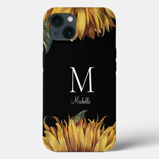 Coques Case-Mate iPhone Nom du monogramme de tournesol (Verso)