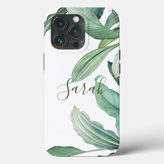 Coques Case-Mate iPhone Nom du monogramme des Feuilles tropicaux verts (Verso)