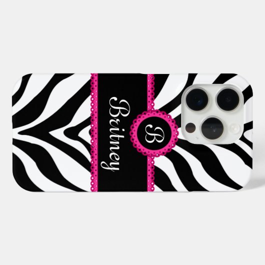 Coques Case-Mate iPhone Nom du monogramme d'impression Zebra (Verso (horizontal))
