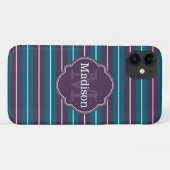 Coques Case-Mate iPhone Nom du monogramme du Motif Turquoise de bande viol (Dos (Horizontal))