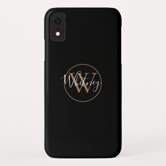 Coques Case-Mate iPhone Nom du monogramme élégant Black Gold White Script (Dos)