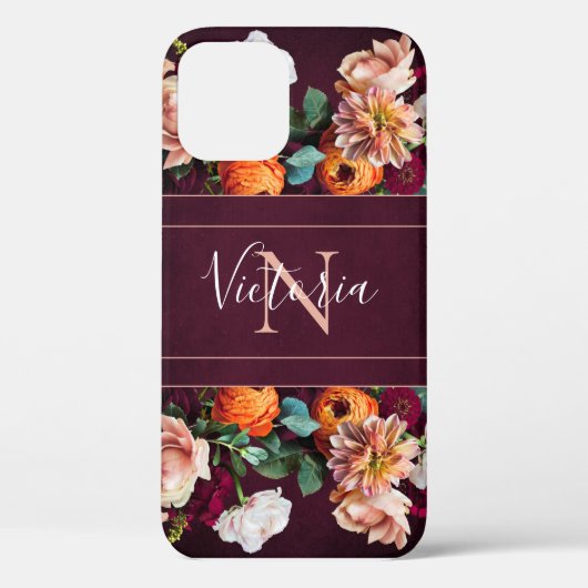 Coques Case-Mate iPhone Nom du monogramme Élégant Floral Botanical Rustic (Verso)