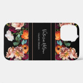 Coques Case-Mate iPhone Nom du monogramme Élégant Floral Rustique Noir (Verso (horizontal))