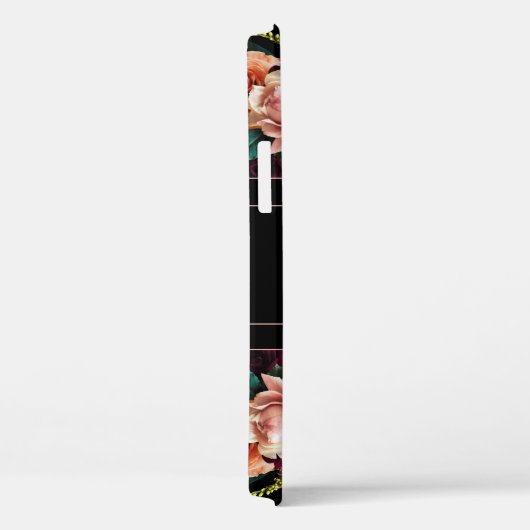 Coques Case-Mate iPhone Nom du monogramme Élégant Floral Rustique Noir (Verso / Droite)