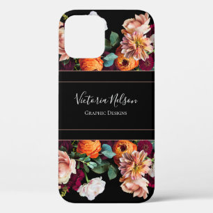 Case-Mate iPhone Case Nom du monogramme Élégant Floral Rustique Noir